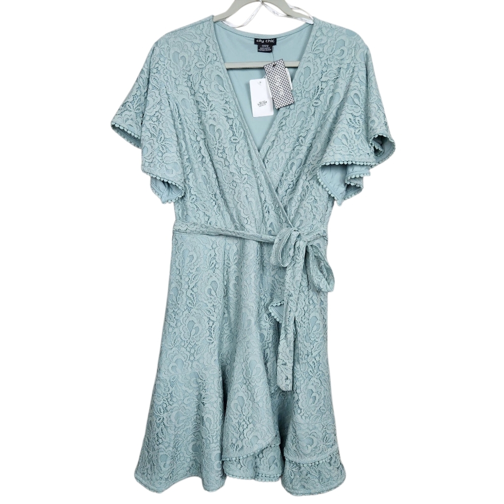 City Chic Sweetie Sleeve Seafoam Green NWT Paisley Lace Doll Dress Women Size 12